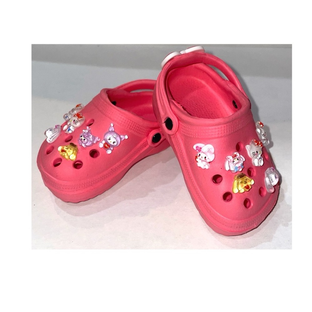 Hello Kitty inspired crocs with charms and leash.NWT